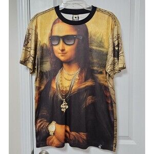 Akademiks Mona Lisa Leonard de Vinci T-Shirt Men's Large Short Sleeve Polyester